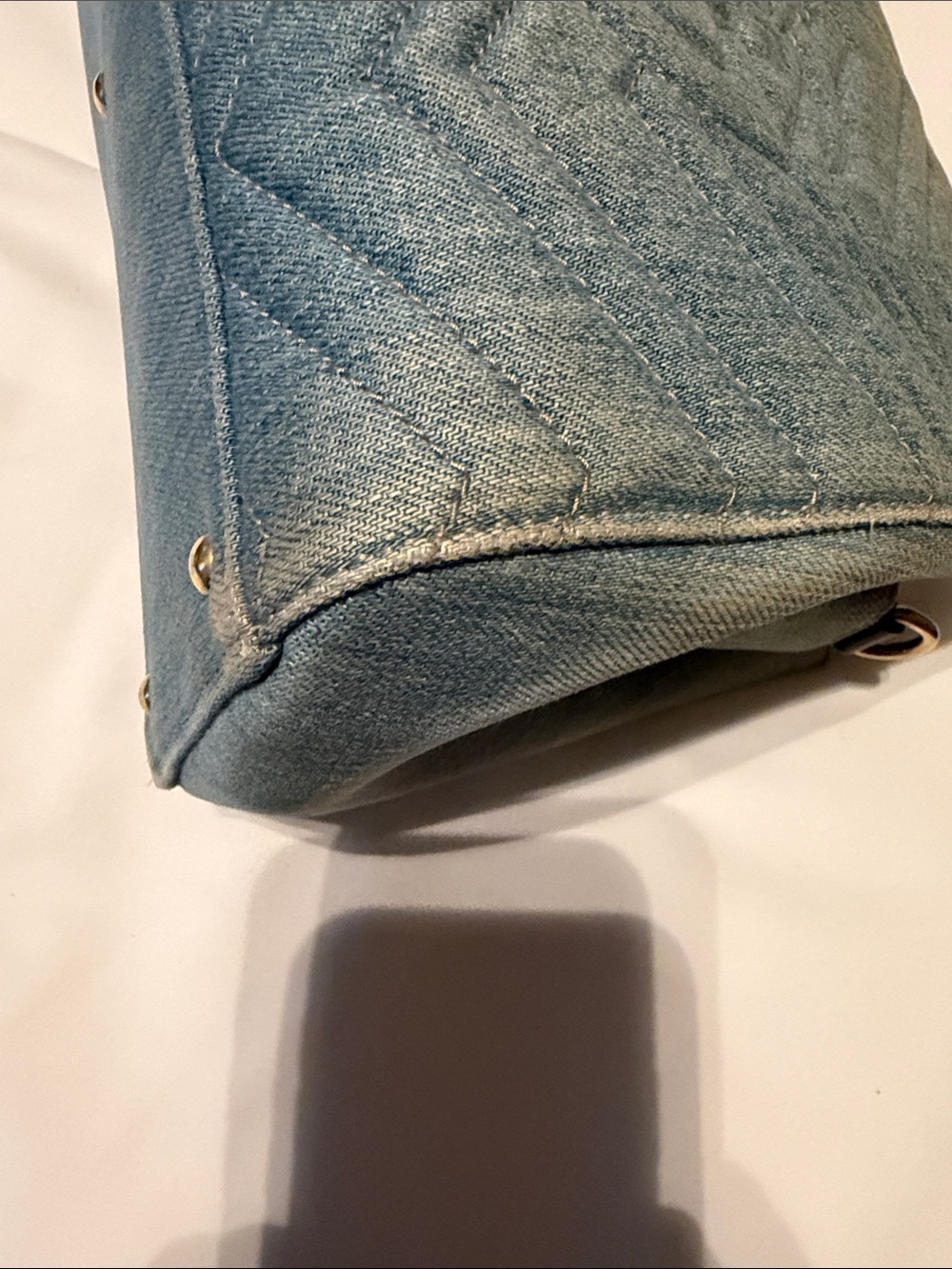 Gucci Small GG Marmont Matelassé Denim Pearl Tote Bag - Picture 9 of 16